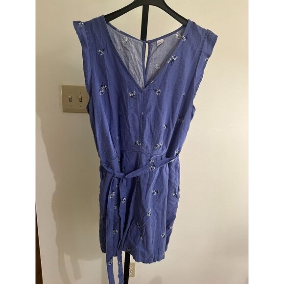 EUC Old Navy Women's Sleeveless Floral Romper L Blue Linen & Rayon Blend - Picture 1 of 6